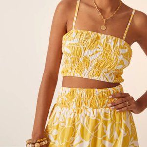 Faithfull Two Piece Crop Top and Midi Skirt Yellow Motif